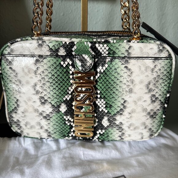 Moschino Logo Snakeskin Print Leather Shoulder Bag - NWT - Picture 2 of 7